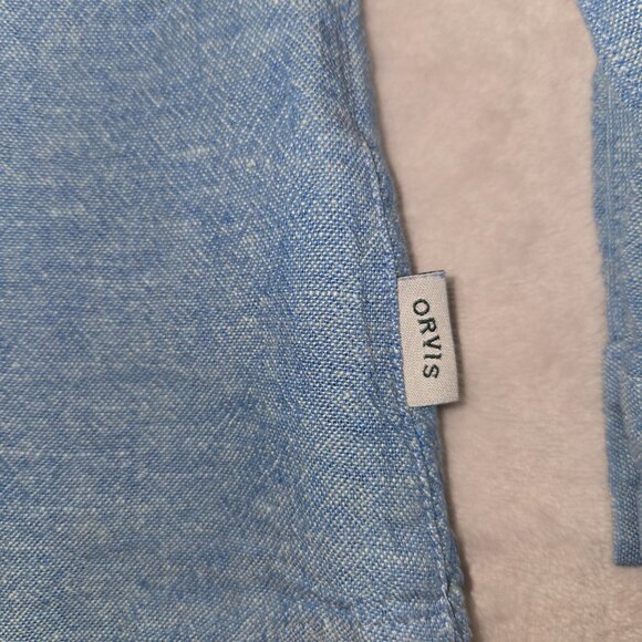 ORVIS Shirt Women’s Button Up Blouse Top Long Sleeve Linen Blend Blue XL - Picture 3 of 12